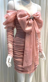 PINK BOWKNOT LONG SLEEVE MINI DRESS Dresses styleofcb