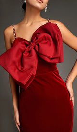 DARK RED FRONT BOW SIDE SLIT MERMAID MAXI DRESS styleofcb