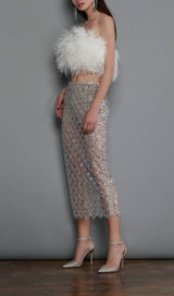 FEATHER SEQUIN TWO PIECE SET IN WHITE styleofcb
