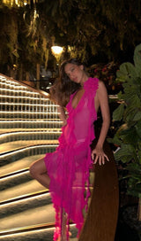 PLUNGING NECKLINE RUFFLE DRESS IN PINK styleofcb