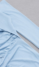 SKY BLUE HANGING NECK OFF-THE-SHOULDER WAIST HOLLOW HIGH SLIT STRETCH MIDI DRESS styleofcb