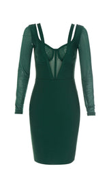 PERSPECTIVE GAUZE FISH BONE DRESS IN DARK GREEN styleofcb