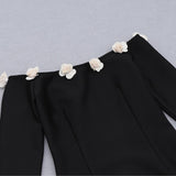 ONE-LINE SHOULDER FLORAL BANDAGE WRAP HIP DRESS IN BLACK styleofcb