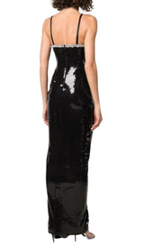 SEQUIN CRYSTAL V NECK MAXI DRESS IN BLACK styleofcb