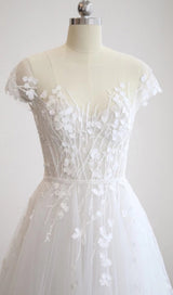 LACE PETAL-MESH MAXI DRESS IN WHITE styleofcb