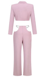 SNAKE BUCKLE WAISTBAND SUIT IN PINK styleofcb