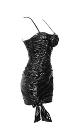 RUCHED HIGH-SHINE MINI DRESS IN BLACK styleofcb
