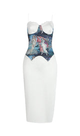 LACE SUSPENDER AND OIL PAINTING DRESS IN WHITE styleofcb