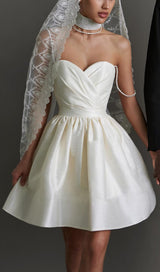 RHINESTONE SUSPENDER PLEATED DRESS IN BEIGE styleofcb