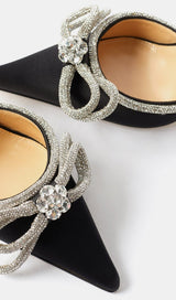 BOW CRYSTAL SATIN HEELS IN BLACK Shoes styleofcb