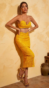JACQUARD STRAPLESS MIDI DRESS IN YELLOW Dresses styleofcb