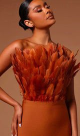 SLEEVELESS BACKLESS FEATHER-DECORATED SLIM MIDI DRESS styleofcb