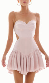 RUCHED BACKLESS STRAPPY MIDI IN PINK styleofcb