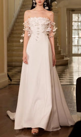 FLORAL 3D APPLIQUÉS SATIN MAXI DRESS Dresses styleofcb