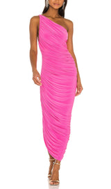 PLEATED SLEEVELESS ONE-SHOULDER DRESS IN PINK styleofcb