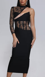 LACE ONE SHOULDER MIDI DRESS IN BLACK styleofcb