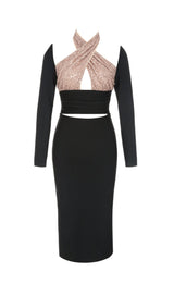 BLACK STITCHED HALTERNECK DESIGN MIDI DRESS Dresses styleofcb