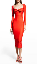 BANDAGE LONG SLEEVE MIDI DRESS IN RED Dresses styleofcb