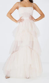 TIERED RUFFLE TULLE EVENING MAXI DRESS Dresses styleofcb