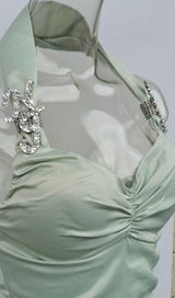 HANGING NECK PLEATED BANDEAU DRESS IN MINT GREEN styleofcb