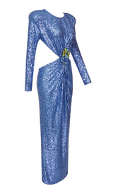 SEQUIN CUTOUT BACKLESS MAXI DRESS IN BLUE DREESES styleofcb