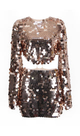SPARKLING LONG SLEEVE MINI DRESS IN GOLD styleofcb