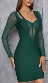 PERSPECTIVE GAUZE FISH BONE DRESS IN DARK GREEN styleofcb