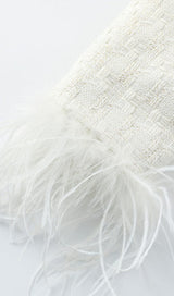 CHANEL'S STYLE WITH FEATHER SHORT SKIRT SUIT IN WHITE styleofcb