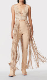 TASSEL BACKLESS JUMPSUIT IN KHAKI styleofcb
