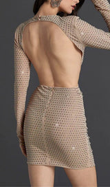 LONG-SLEEVE CREW NECK GLITTER MINI DRESS IN MAHOGANY WOOD styleofcb