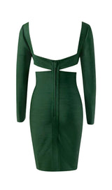 BANDAGE LONG SLEEVE MINI DRESS IN GREEN styleofcb