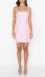 FRINGED MESH SKINNY MINI DRESS IN PINK styleofcb