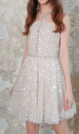 CRYSTAL HALTER MINI DRESS IN WHITE DRESS STYLE OF CB