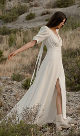 DEEP V HIGH SPLIT MAXI DRESS IN WHITE styleofcb