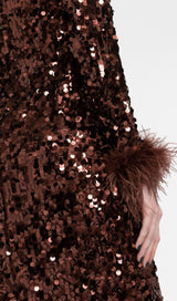 SEQUIN FEATHER LONG SLEEVES MIDI DRESS styleofcb