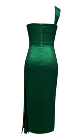 ONE SHOULDER RUCHED MIDI DRESS IN GREEN Dresses styleofcb