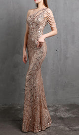 CHAMPAGNE CUTOUT SEQUIN MAXI DRESS styleofcb