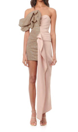 RUCHED STRAPLESS SPLICING MIDI DRESS styleofcb