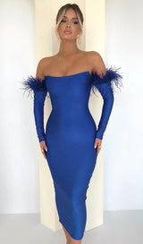 LONG SLEEVES STRAPLESS MIDI DRESS IN BLUE styleofcb