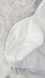 LONG SLEEVE SEQUIN FEATHER MINI DRESS IN SILVER styleofcb