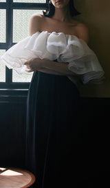 STITCHED OFF-THE-SHOULDER SLIM DRESS IN BLACK styleofcb