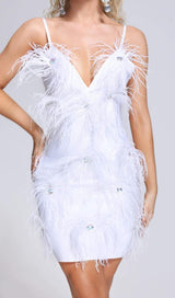 FEATHER BANDAGE MINI DRESS IN WHITE styleofcb