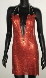 DEEP V NECK BACKLESS MINI DRESS Dresses styleofcb S RED