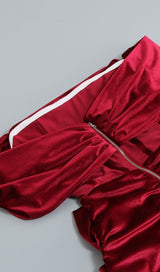 IRISA BURGUNDY DRAPING OFF SHOULDER CORSET DRESS Dresses styleofcb