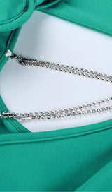 POLYESTERl SIDE HOLLEW SEXY CHAIN DRESS IN GREEN styleofcb