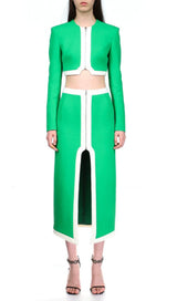 BANDAGE TWO-PIECE PATCHWORK MAXI DRESS IN GREEN styleofcb