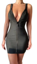 BANDAGE SEXY FRONT ZIP DRESS IN BLACK styleofcb