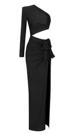 COPPER SPANDEX STITCHING SPLIT MAXI DRESS IN BLACK styleofcb