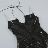 THIGH SLIT SEQUIN MAXI DRESS IN BLACK DRESS sis label