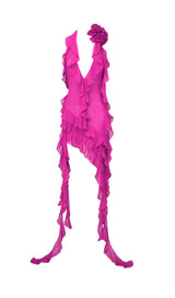PLUNGING NECKLINE RUFFLE DRESS IN PINK styleofcb